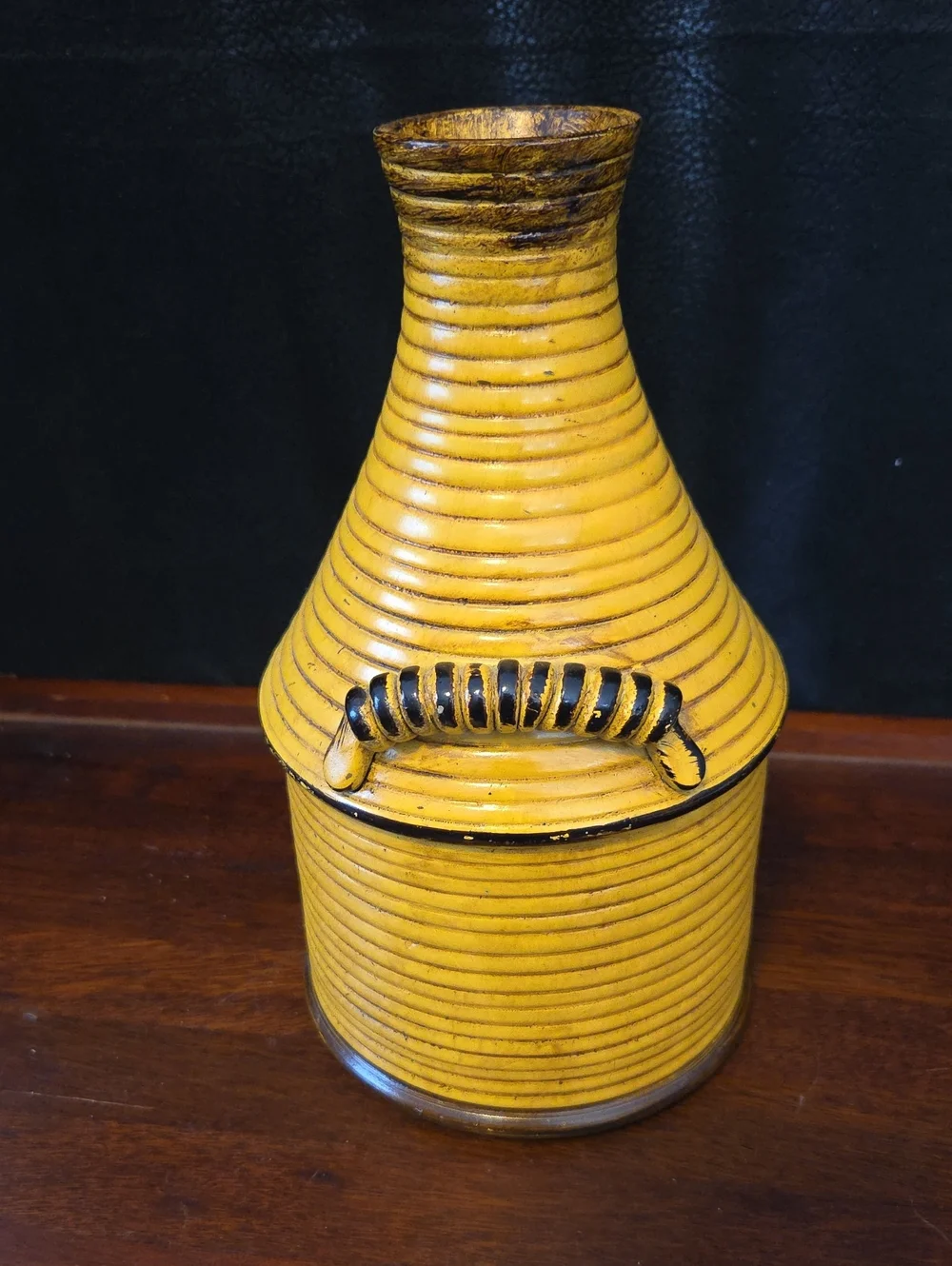 Kirklands Yellow Ribbed Resin Loop-Handled Vase
